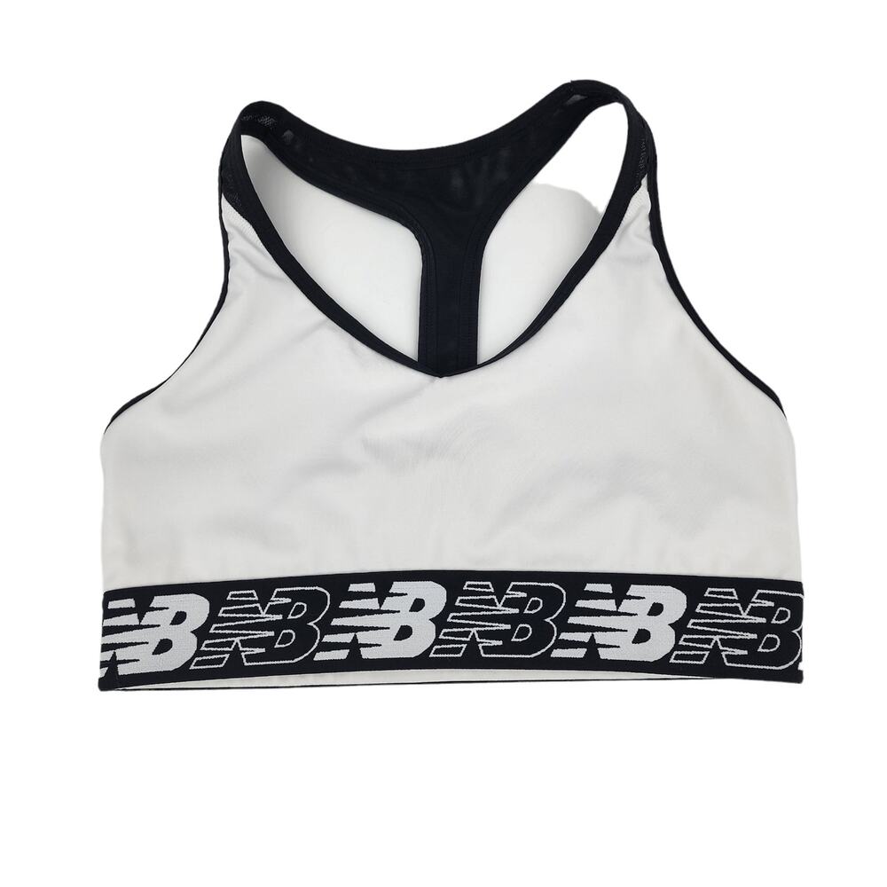 New Balance Black White T-Back Medium Support Athletic Sports Bra Size Medium